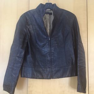 Distressed brown leather bomber jacket